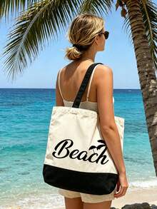 Bolso tote grande para mujer con estampado "Beach" - Esencial de verano. Bolso de playa de gran capacidad, bolso multifuncional, bolso de hombro portátil y de moda, bolsa de aseo de viaje, bolsa de maquillaje, bolsa de almacenamiento de trajes de baño, adecuado para oficina, playa, vacaciones, compras, fiesta, escuela, adecuado como recuerdo de viaje, regalo del Día del Maestro, regalo de vuelta a la escuela, regalo de fiesta, regalo de vacaciones - Multicolor - Ver 4