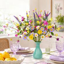 1-12pcs Colorful Spring Floral 17 Inch Spring Flower Stems Rustic Wildflower Bouquet Summer Flower Sprigs With Daisies, Suitable For Vase, Tabletop, Indoor, Wedding, Party - Multicolor - View 1