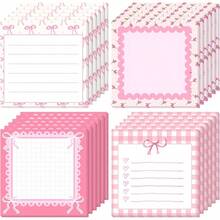 120 piezas Notas adhesivas con patrón de lazo, blocs de notas, adecuados para uso en oficina y estudio, rosa lindo, regalo para familiares y amigos, patrón aleatorio - Multicolor - Ver 2