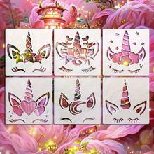 6pcs Unicorn Stencil Set, 5.91*5.91 Inches, Reusable Painting Stencils, Suitable For Scrapbooking, Paper, Photo Frames, Fabric Art, DIY Crafts, Wall Decor, Reusable Stencils, Large Size Stencils, Decorative Concrete Stencils - Unicorn Template Set - View 8