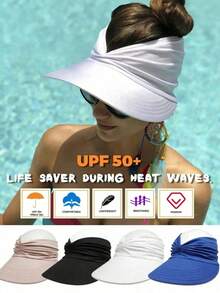 1 pieza Sombrero de playa con protección solar para mujer, sombrero de sol para deportes al aire libre para mujer, sombrero hueco, adecuado para deportes, playa, golf, senderismo - Multicolor - Ver 1
