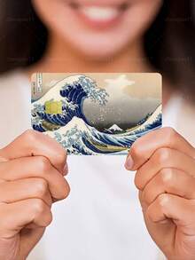 1pc Ocean Wave Credit Card Sticker Privacy Protection Card Skin, Tidal Wave Party Birthday Gift PVC Material Anti-Fingerprint Anti-Scratch Wear-Resistant Card Sleeve, Suitable For Men, Women, Couples, Small Chip Card, Bank Card Decoration Sticker, Credit Card, Transportation Card, Student Campus Card Personalized DIY - Type a - View 3