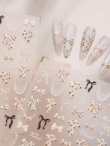 1 Sheet 3D Embossed Polka Dot Bow Nail Stickers, Raised White Bow With Lace & Dot Detail, Ultra-Thin Self-Adhesive Decals For Long-Lasting Sparkle - Multicolor - View 4
