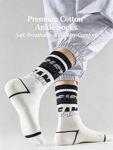 1/3/5 Pairs American FIGHT Letter Contrast Print 4-Way High Elastic Ribbed Men's Mid-CalfSocks, Breathable Moisture-Wicking Odor-Resistant Cushioned Durable Sports Socks, Street Hip-Hop Basketball Skateboard Fitness Jogging Sweatpants Jeans Casual Socks - Multicolor - View 4