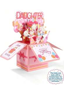 3D Pop-Up Birthday Card For Daughter, Birthday Surprise Explosion Box With Cake, Balloons And Party Decorations, Commemorative Gift For Daughter - Multicolor - View 4