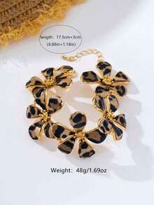 1pc Premium Leopard Print Floral Bracelet, Light Luxury 5-Petal Flower Design, Adjustable 3D Petal, Hot Girl Style, Unique Niche Bangle For Women, Party & Daily Versatile - Brown - View 2