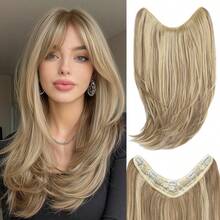 HEYPINK Women's V-Shaped Clip-In Hair Extension 18 Inch Single Piece Synthetic Straight Hair 5 Clips Full Hair Piece Dark Chocolate, Halloween - Dark Brown - View 11