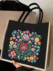 Bohemian Vintage Floral Tote Bag Set, Women's Tote Bag And Wallet Set, Minimalist Decoration, Mexican Style Print Includes Tote Bag And Coin Purse, Eastern European Art Style Large Capacity Women's Bag, Makeup Storage Bag, Simple Large Capacity Tote Bag, Portable Casual Shopping Bag, Multi-Functional Shopping Bag. School Campus & Travel Vacation Back To School Gift Small Gift Exchange, Back To School Season, Valentine's Day - Multicolor - View 10