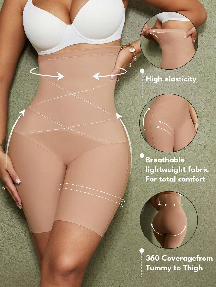 1件女款高腰無縫塑身內褲,腹部控制、緊緻壓縮、提臀、收腹、無縫塑形內衣 - 棕色 - 查看 1