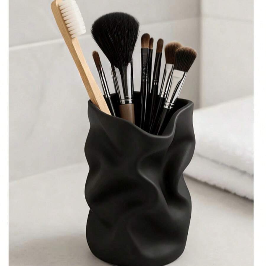 Estantería de almacenamiento asimétrica moderna para baño - Estante, almacenamiento para tocador, almacenamiento para brochas de maquillaje, caja portaplumas, decoración de entrada, estante para cepillos de dientes negro fácil de limpiar, sin necesidad de montaje, material de plástico duradero - Multicolor - Ver 1
