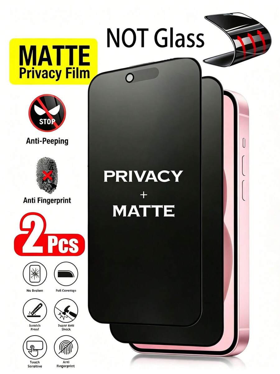 MSRI 2pcs Ceramic Matte Anti-Peeping Screen Protector, TPU Soft Film, Shock-Absorbing Layer, Protects Against Bumps, Scratches, Privacy Protection, Matte Frosted Layer, Anti-Fingerprint, Hydrophobic And Oleophobic, Compatible With IPhone Ultra/18 Pro Max/18 Pro/18/17E/17 Pro Max/16 Pro Max/15 Pro Max/14 Pro Max/13 Pro Max/12 Pro Max/11 Pro Max/17 Pro/16 Pro/15/14/13/12/11 And Other Series.