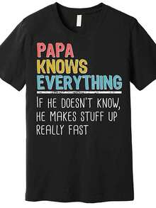 Camiseta de Alta Calidad con Estampado Humorístico 'Papá Lo Sabe Todo', Camiseta de Manga Corta 100% Algodón para Hombre, 180g - Negro - Ver 1