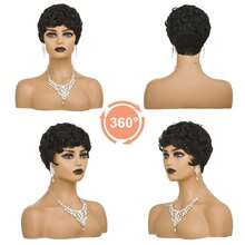 Women'S Layered Short Curly Pixie Cut Wig With Bangs - Remy Peruvian Human Hair, Glueless Full Machine Made Curly Wave Wig, Music Festivals & Everyday Styling - Density, Suitable For All Light Types, Short Hair Wig - Natural Black - 查看 5
