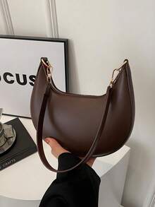 Coffee Brown Crescent Shaped Pu Leather Shoulder Handbag, Simple & Stylish, Shoulder Bag, Moon Bag,Carteras Para Mujer,Tote Bags For Women - 彩色 - 查看 2