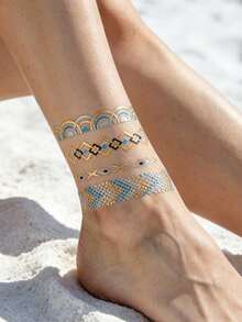 4 Sheet Tattoo Sticker Temporary Tatoos Bronzing Tatoo Gold Silver Arm Body Attoo Cool Bracelet Summer Gir Dlv Golden Fashion Tattoos Ling Sticker - Multicolor - View 4