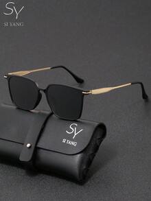 Gafas de sol polarizadas de marco cuadrado de la marca SY SI YANG para hombres & mujeres, gafas de sol con marco negro y patillas de metal, artículo de moda de estilo callejero personalizado, gafas de protección solar casuales de moda para conducir y uso al aire libre. Incluye bolsa de almacenamiento para gafas y paño de limpieza - A - Ver 2