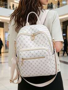 Large Capacity Backpack For Women, Classic Solid Color Handbag For Ladies - Blue - View 9