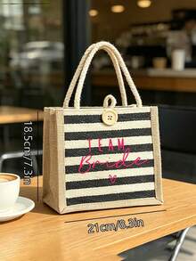 Conjunto de bolso tote y bolso de maquillaje con estampado nupcial - Bolso de hombro mini a rayas negras y blancas - Bolso de almacenamiento de artículos pequeños - Bolso de mano para vacaciones - Bolso de regalo para damas de honor - Perfecto para vacaciones en la playa, natación, compras, fiesta de boda y desplazamiento diario - Regalo perfecto para amigos y familiares - Multicolor - View 10