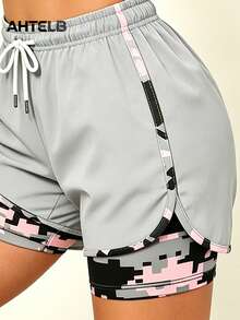AHTELB Women's Summer 2-In-1 Sports Shorts, Built-In Convenient Phone Pocket Design, Elastic Quick-Dry Breathable Fabric, Slim Fit Tight Cut, Functional Yoga Leggings, Perfect For Jogging, Gym Training, Fitness Workout And Daily Activewear, Gift For Wife, Female Friend, Friend, Wife, Customer, Mother, Shorts For Women, Black Shorts, Gym Wear Women - Light Grey - View 5