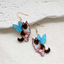 Original Design Handmade Shine Resin Earrings Funny Cute Statement Earrings Creative Earrings Cute Blue Wing Cat Spirit Earrings Drop Earrings Dangle Earrings For Women Girl Cat Lover Gift - Cute Blue-winged Cat Spirit - View 5