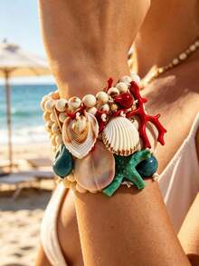 Bohemian Style Multi-Layer Beaded Shell Bracelet Set, Handmade, Suitable For Women And Girls - Multicolor - View 8