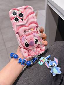 Disney Has Authorized, Phone Case - Chain Set, The Stitch Lilo & Stitch 3D Phone Case Plus A Silicone 3D Stitch Bracelet With Metallic Ring Removable Bracelet, Stitch And Angel Pattern, Compatible With Iphone17/16/15/14/13/12/45/XS/XR/X Plus Pro Max, A Stylish Cartoon Phone Case, The Perfect Gift Choice, Phone Protection, Durable Phone Cover, Great Gift For Friends And Family. - 白色 - 查看 3