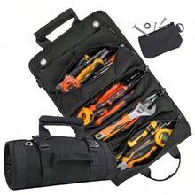 [Heavy Duty Tool Bag] 1pc Heavy Duty Waterproof Tool Organizer Bag With Portable Roll-Up Design, Multiple Compartments, Adjustable Shoulder Strap, Durable Green Fabric, Zipper Closure, Perfect For Organizing Hand Tools And Small Items, Electrician Tool Bag - Black - View 8