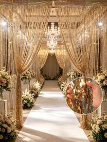 1pc Light Gold Laser Wave Fringe Curtain, Light Gold Shiny Wave Rain Curtain, Birthday Party Backdrop Decoration, Gold Party Supplies, Gold Party Backdrop, Shiny Backdrop, Wedding Decoration, Graduation Party Backdrop, Baby Shower Decoration, Party Room Wall Decoration, Party Backdrop Decoration, Back To School Season, Photo Booth Props, Birthday Decoration, Birthday Gift - Light Gold - View 10