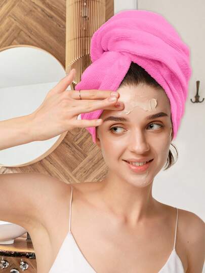 1pc Polyester Nylon Absorbent Solid Color Multi-Color Optional Bath, Bathroom, Bathroom Essential, Beach, Vacation, Travel Portable Hair Drying Towel, Large Size Hair Drying Cap
