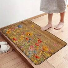 1 pieza, Decoración del hogar, Estampado de patrón floral, Alfombra de cocina de lino, Tapete de cocina, Tapete de piso, Tapete de baño, Tapete de puerta, Impresión 3D rectangular, Adecuado para sala de estar, dormitorio, pasillo, baño, lavandería - Alfombra de poliéster, Adecuado para decoración del hogar interior y exterior - Multicolor - Ver 7