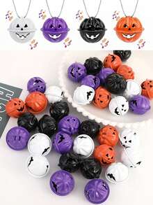 5pcs Metal Halloween Pumpkin Bells - Handmade Bell Hanging Decor, Orange & Black Jack-O'-Lantern Design, Suitable For DIY Crafts, Pet Collars, Home Party Decoration, Keychain Accessories, Ghost Party Accessories, Halloween, Thanksgiving, Harvest Festival Gift Pendants - Multiple Styles - View 3