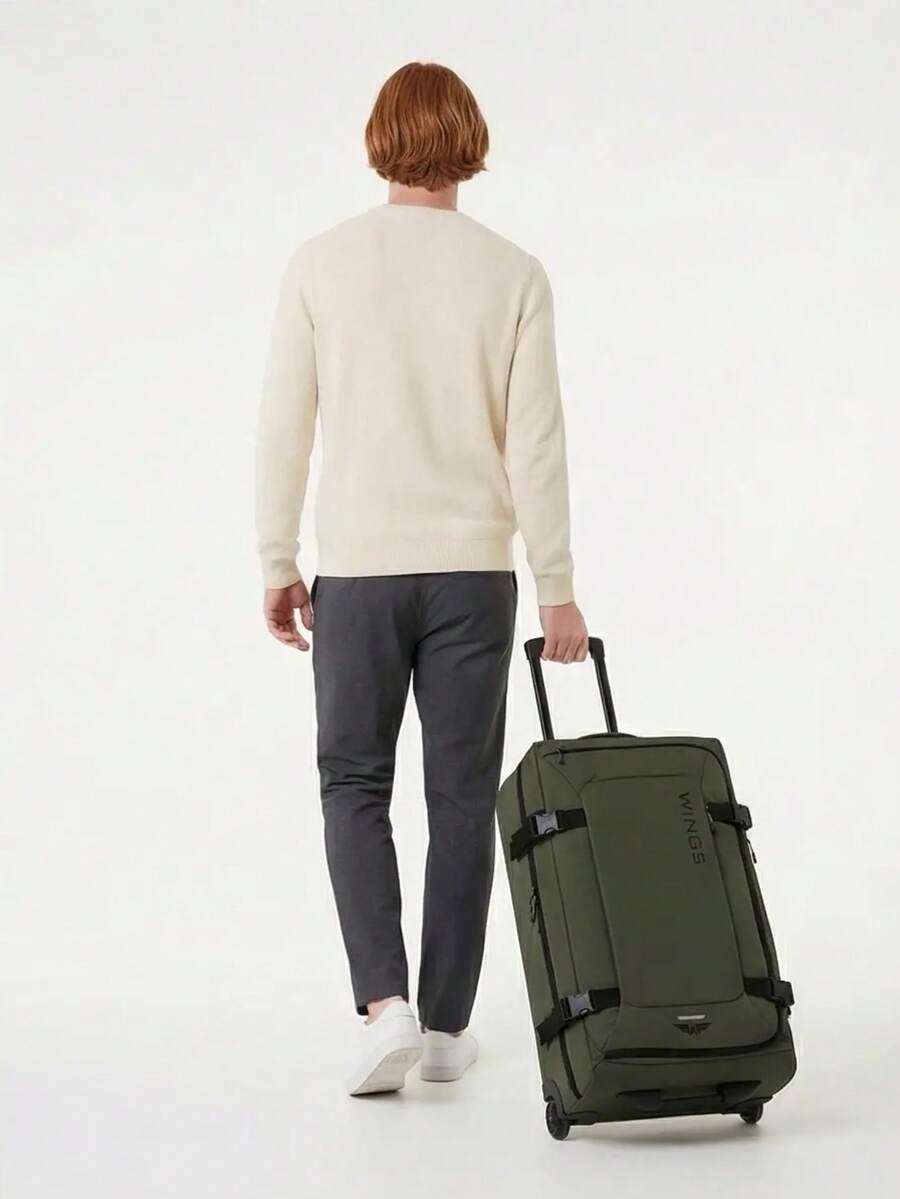 W WINGS Large Compression Soft Suitcase 28" 24" 20" Inch ROOK Travel Bag Luggage Polyester Zipper High Quality, Waterproof, Telescopic Handle, Wheels KHAKI - Army Green - View 1