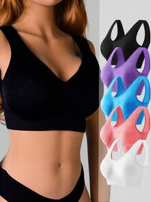 5pcs/Set Plus Size Women's Sexy Lift Bras, Wireless Seamless Breathable Bras - Multicolor - View 1
