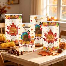 10/30PCS Happy Thanksgiving Turkey Maple Leaf Plastic Goodie Bags, Fall Autumn Thanksgiving Party Favor Gift Bags With Handles, Thanksgiving Treat Bags For Thanksgiving Dinner, Harvest Festival, Thanksgiving Party Decorations Supplies - Thanksgiving Gift Bags - View 4