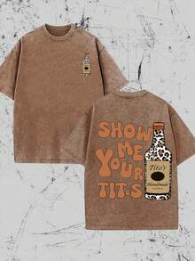 Vintage Vintage Style,  Vodka Enthusiast, Leopard Print Elements, SHOW ME YOU TITOS Humorous Text Memes - Khaki-zM0028-bM0028 - View 10