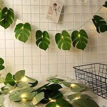 電池供電（不含電池）LED 龜背葉燈串，綠葉，適用於花園、陽台、婚禮、季節性裝飾、家居裝飾、庭院、戶外、牆壁、圍欄等 - 龜葉 - 查看 8