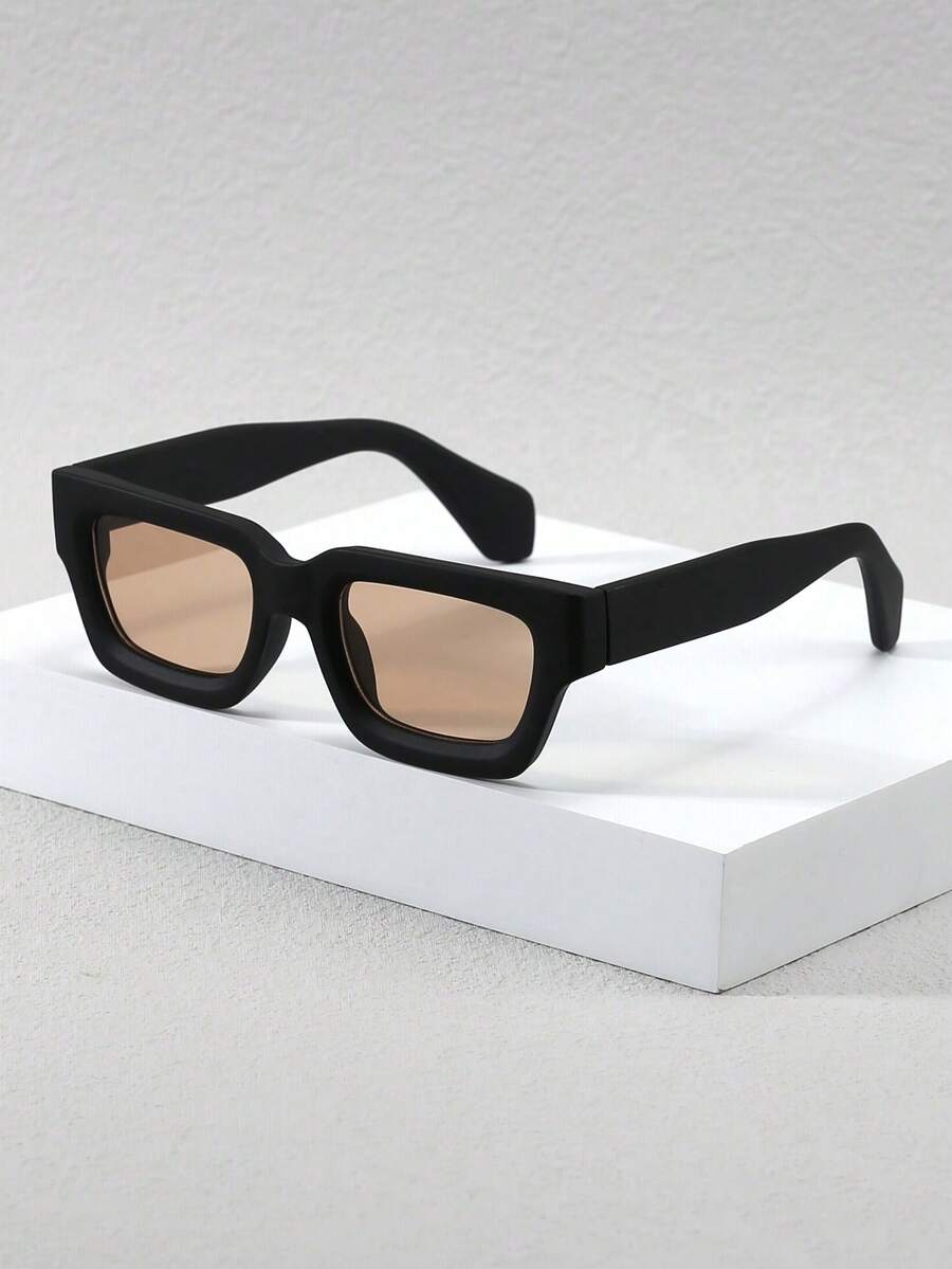 1/2 Pares de Monturas de Gafas Rectangulares Cóncavas Gruesas para Hombre, Gafas de Moda Multifuncionales de Estilo Urbano Retro y Personalidad - Hojas de té con marco negro esmerilado - Ver 1