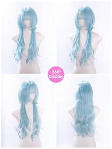 alicegarden 28 Inch Long Synthetic Wig, Natural Wavy Hairstyle, Stunning Blue. Featuring Bangs Design, This Wig Piece Is Perfect For Women's Daily, Party, Cosplay Use, Natural And Durable, An Ideal Wig Gift For Women. - Blue - View 8