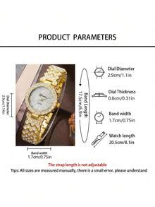 2PCS Women's Rhinestone-Accented Gold-Tone Steel Watch & Bracelet Set – Affordable Luxury Gift For Birthdays Or Graduations - Gold - View 6