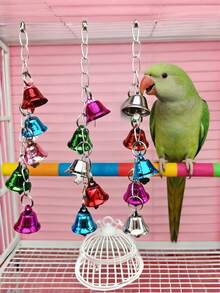 2pcs Colorful Bell Pendant Bird Toys - Cage Hanging Decor With Bells, Parrot Chewing Toy, Bird Cage Swing Accessory, Durable Bird Supplies, Suitable For Parrots, Budgies, Lovebirds - Multicolor - View 2