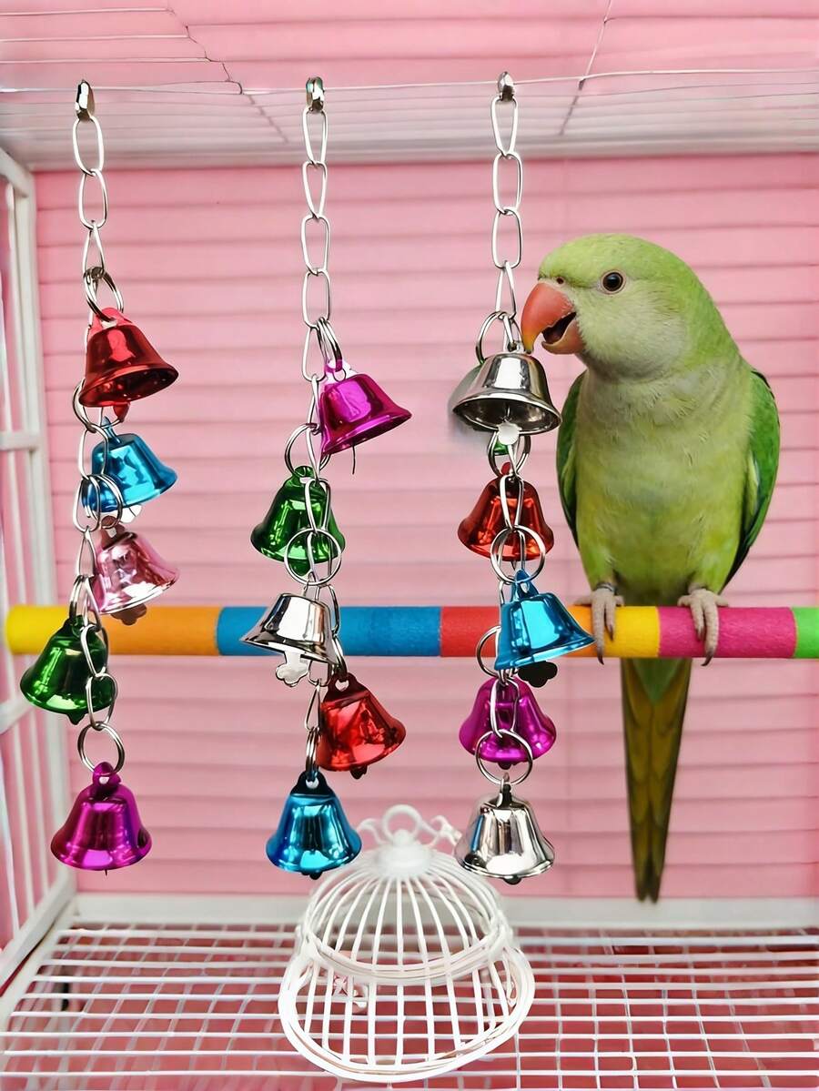 2pcs Colorful Bell Pendant Bird Toys - Cage Hanging Decor With Bells, Parrot Chewing Toy, Bird Cage Swing Accessory, Durable Bird Supplies, Suitable For Parrots, Budgies, Lovebirds