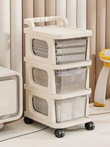 3 Tiers Rolling Storage Cabinet With Wheels Portable Cart Bedside Table Nightstand Small Dresser Bedroom Living Room Kitchen Organizer Drawer Rack Stand Unit Storage Solution Furniture Home Decor - Clear - View 7