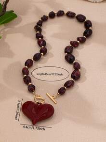 1/2pcs Colorful Chunky Acrylic Bead Necklace, Red Heart Pendant T-Bar Choker, Y2K Style Bead Chain Jewelry, Suitable For Party And Daily Wear - Multicolor - View 8