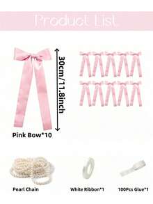 5m Pink Satin Ribbon With Bow & Faux Pearl Decor, Suitable For Christmas Tree, Wreath, Door Decor, Fireplace, Indoor DIY, Wedding, Party, Gender Reveal, Birthday, Proposal, Room Backdrop, Party Decoration And Other Elegant Decorations - New Model - View 11