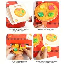 Kids'wooden Pretend Pizza Cutting Play Set With Various Toppings, A Fun Kitchen Role-Play Game For Parent-Child Interaction, Perfect Birthday Gifts - Multicolor - View 4
