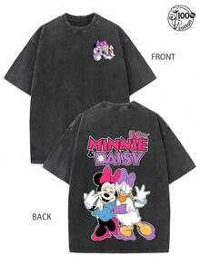 T-shirt Minnie et Daisy, meilleures amies, imprimé recto verso double face, style vintage, en coton délavé, Disney, style décontracté pour femmes - Noir - Voir 1