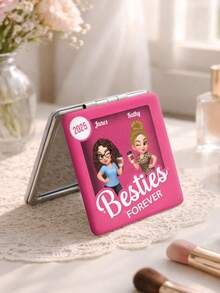 Catygift 個性化客製化 Besties Forever 摺疊口袋化妝鏡，可客製姓名與年份，Q版好朋友設計，送給閨蜜的友誼禮物 - 彩色 - 查看 3
