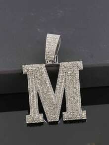 Rhinestone Large Letter M Pendant Cuban Chain, Men's Hip Hop Shiny Diamond Necklace Jewelry - M Pendant Necklace - View 16