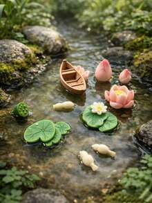 Miniature Realistic Pond Accessories, Lotus & Water Lily Leaf Resin Figurines, Cake Toppers, DIY Fairy Garden Bonsai Moss Landscape Aquarium Handmade Decor - A - View 7