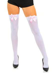 1 Pair Women's Cute Multi-Color Bow Knee-High Socks, Thigh-High Socks, Bow Design, Solid Color Knee-High Socks, Suitable For K-Uniform, Daily Wear, Multiple Colors Available, One Size Fits All - Multicolor - View 6